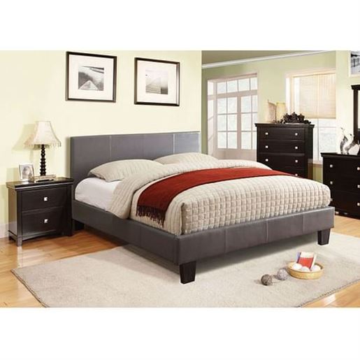 Picture of Full size Platform Bed with Headboard Upholstered in Gray Faux Leather