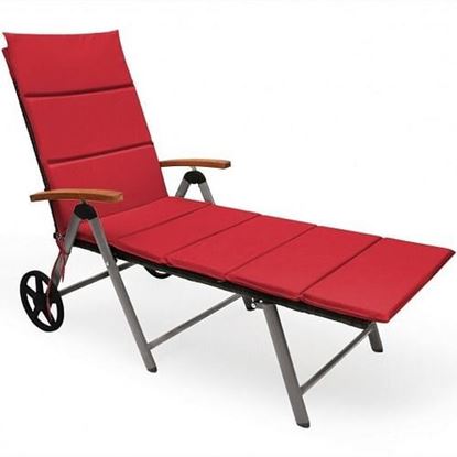 Picture of Outdoor Chaise Lounge Chair Rattan Lounger Recliner Chair-Red - Color: Red