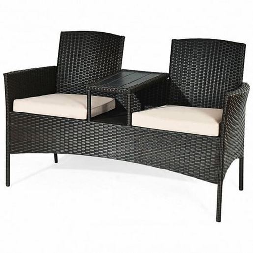 Picture of Modern Patio Conversation Set with Built-in Coffee Table and Cushions-Beige