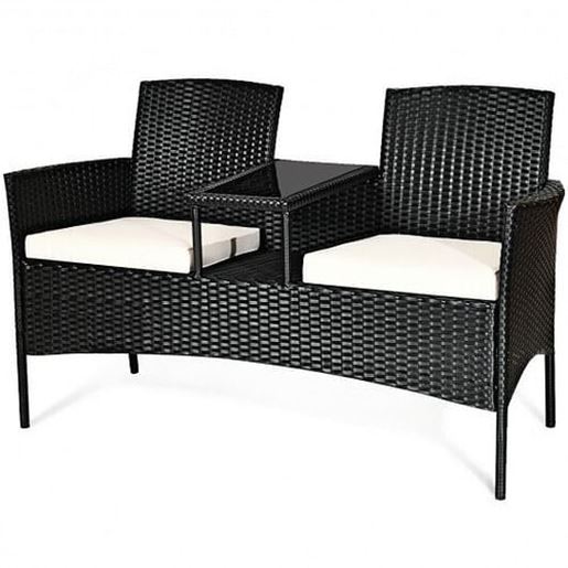 Picture of Patio Rattan Set Sofa Cushioned Loveseat Glass Table Chairs