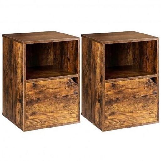 Picture of Set of 2 Nightstands Side End Table for Living Room-Brown