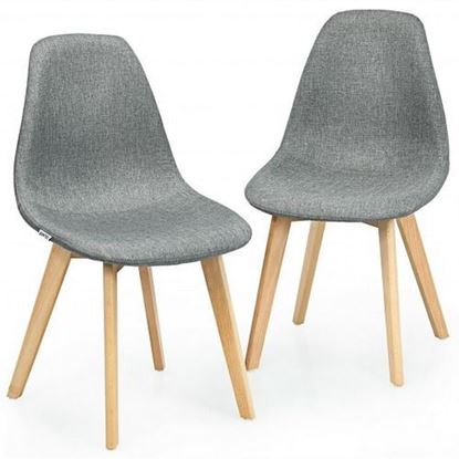 Picture of 2 Pieces Modern Dining Chair Set with Wood Legs and Fabric Cushion Seat