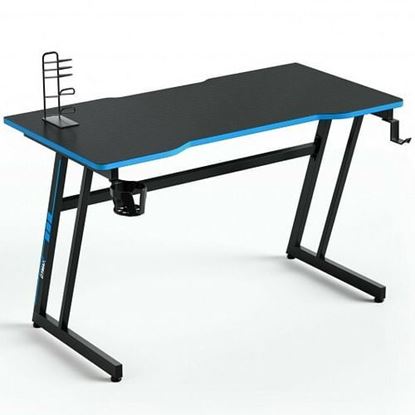 Picture of 47.5 Inch Z-Shaped Computer Gaming Desk with Handle Rack-Blue