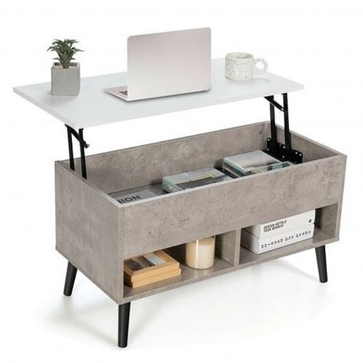 Picture of 31.5 Inch Lift Top Coffee Table with Hidden Compartment and 2 Storage Shelves-Gray