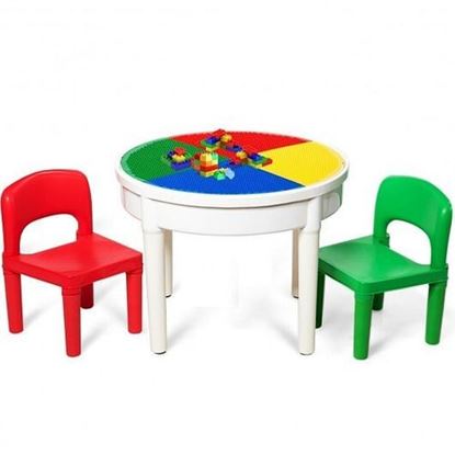 Picture of 3-in-1 Kids Activity Table and 2 Chairs Set Includes 300 Bricks