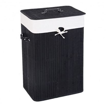 Picture of Rectangle Bamboo Hamper Laundry Basket Washing Cloth Bin Storage Bag Lid 3 color-Black