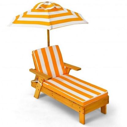 Picture of Kids Outdoor Wood Lounge Chair with Height Adjustable Umbrella