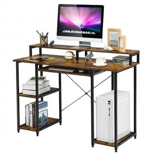 Picture of 47 Inches Computer Desk Writing Study Table with Keyboard Tray and Monitor Stand