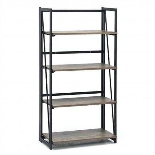 Picture of 4-Tier Folding Bookshelf No-Assembly Industrial Bookcase Display Shelves