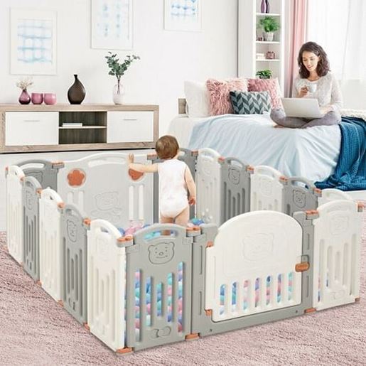 Picture of 16 Panel Activity Safety Baby Playpen w/ Lock Door-Beige