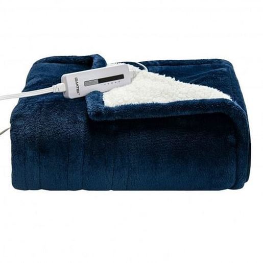 Picture of 60 Inch x 50 Inch Electric Heated Throw Flannel and Sherpa Double-sided Flush Blanket-Blue