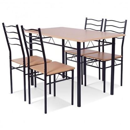 Picture of 5 pcs Wood Metal Dining Table Set with 4 Chairs