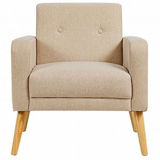 Picture of Modern Accent Chair Upholstered Linen Armchair with Rubber Wood Legs-Beige