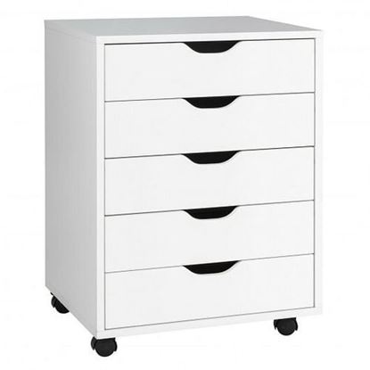 Picture of 5 Drawer Mobile Lateral Filing Storage Home Office Floor Cabinet with Wheels-White