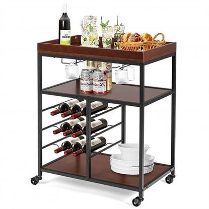 Picture of 3 Tier Storage Bar Serving Cart with Wine Rack