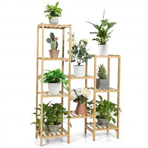 Picture of Bamboo 9-Tier Plant Stand Utility Shelf Free Standing Storage Rack Pot Holder-Natural