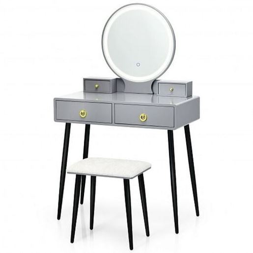 Picture of Vanity Table Set with Mirror-Gray