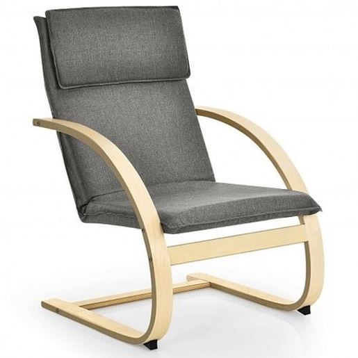 Picture of Modern Fabric Upholstered Bentwood Lounge Chair-Gray