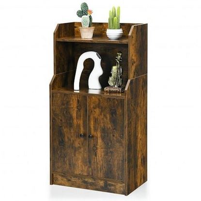 Picture of Storage Cabinet Bookcase with Doors and Display Shelf-Rustic Brown