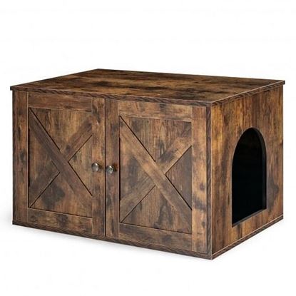 Picture of Wooden Hidden Cabinet Cat Furniture with Divider-Coffee