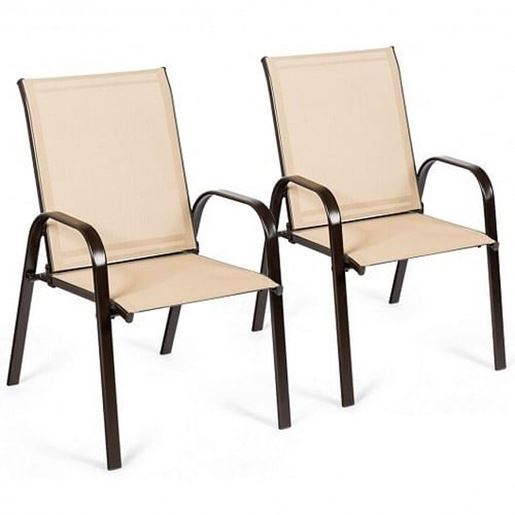 Picture of 2 Pcs Patio Chairs Outdoor Dining Chair with Armrest-Brown