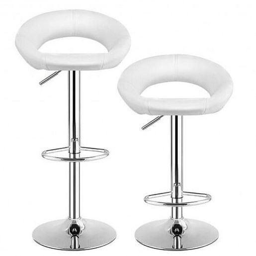 Picture of Set of 2 Bar Stools Adjustable PU Leather Swivel Chairs-White