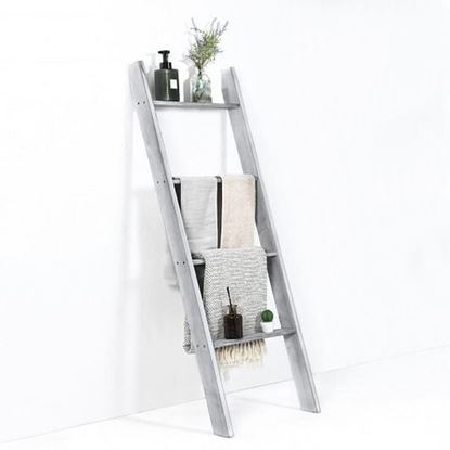 Picture of 4-Tier Wall Leaning Ladder Shelf Stand-Gray