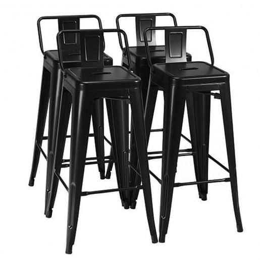 Picture of 30 Inch Set of 4 Metal Counter Height Barstools with Low Back and Rubber Feet-Black