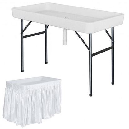 Picture of 4 Feet Plastic Party Ice Folding Table with Matching Skirt