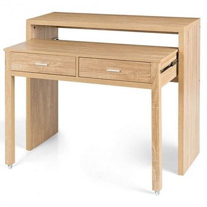 Picture of Extendable Computer Desk with Pull Out Secondary Desk-Natural