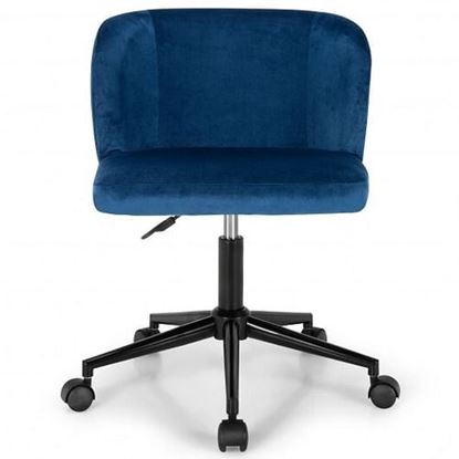 Picture of Armless Adjustable Swivel Velvet Home Office Leisure Vanity Chair-Blue