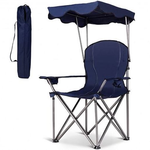 Picture of Portable Folding Beach Canopy Chair with Cup Holders-Blue