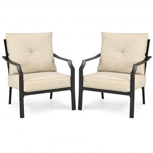 Picture of 2 Pieces Patio Dining Chairs Set with Padded Cushions Armrest Steel Frame-Beige