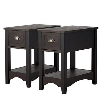 Picture of Set of 2 Contemporary Side End Table with Drawer -Brown