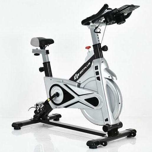 Picture of Stationary Silent Belt Adjustable Exercise Bike with Phone Holder and Electronic Display-Black