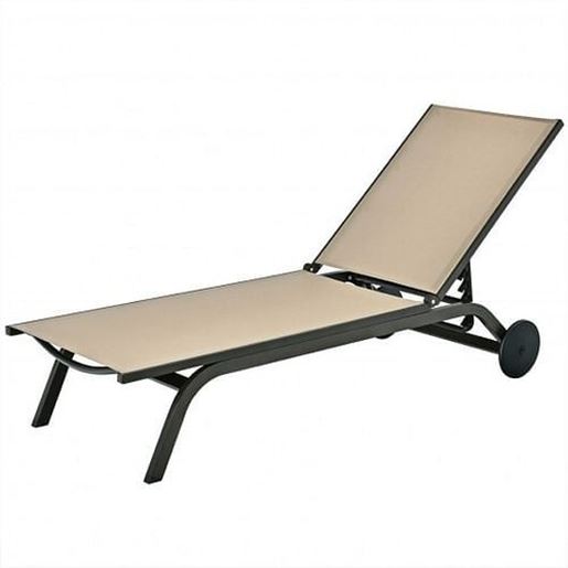 Picture of Aluminum Fabric Outdoor Patio Lounge Chair with Adjustable Reclining -Brown