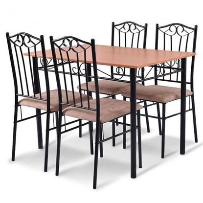 Picture of 5 pcs Dining Set Wooden Table and 4 Cushioned Chairs