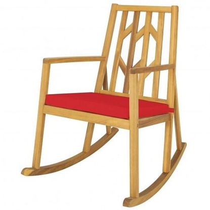 Picture of Patio Acacia Wood Rocking Chair Sofa with Armrest and Cushion for Garden and Deck-Red