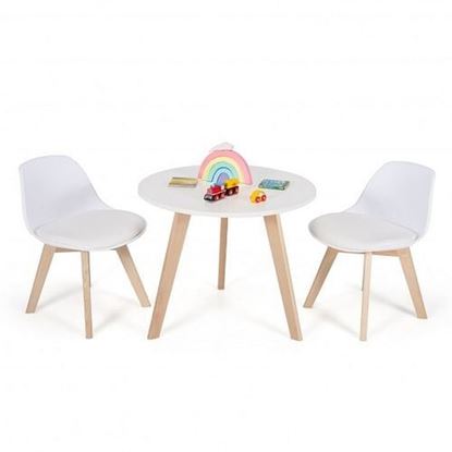 Picture of Modern Kids Activity Play Table and 2 Chairs Set with Beech Leg Cushion-White