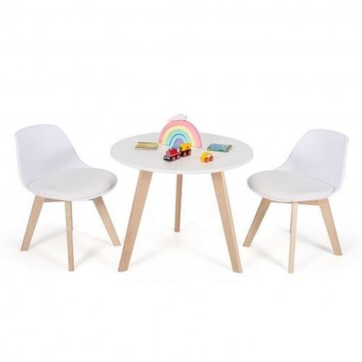 Picture of Modern Kids Activity Play Table and 2 Chairs Set with Beech Leg Cushion-White