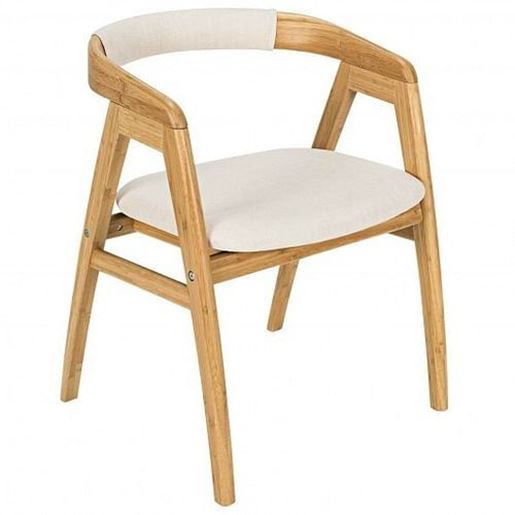 Picture of Leisure Bamboo Dining Chair with Curved Back and Anti-slip Foot Pads-Natural