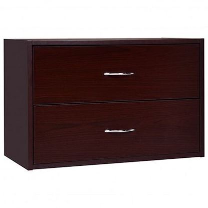 Picture of 2-Drawer Dresser Horiztonal Organizer End Table Nightstand with Handle Wood-Brown