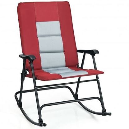 Picture of Foldable Rocking Padded Portable Camping Chair with Backrest and Armrest -Red