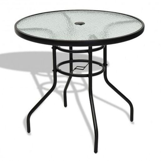 Picture of 32 Inch Patio Tempered Glass Steel Frame Round Table with Convenient Umbrella Hole