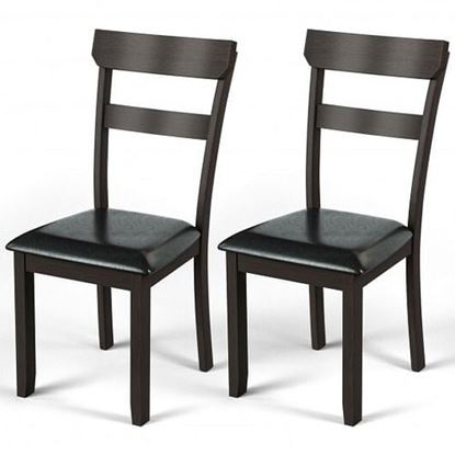 Picture of Set of 2 Dining Chairs With Rubber Wood Frame and Upholstered Faux Leather Seat