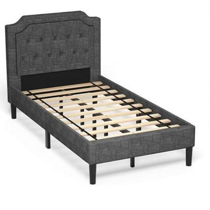 Picture of Linen Twin Upholstered Platform Bed with Frame Headboard Mattress Foundation