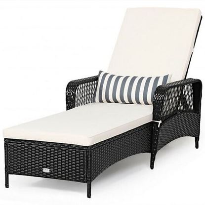 Picture of PE Rattan Armrest Chaise Lounge Chair with Adjustable Pillow