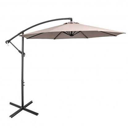 Picture of 10FT Offset Umbrella with 8 Ribs Cantilever and Cross Base Tilt Adjustment-Brown