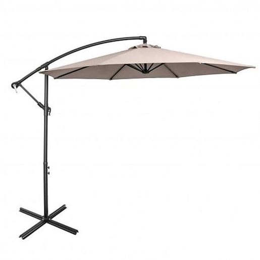 Picture of 10FT Offset Umbrella with 8 Ribs Cantilever and Cross Base Tilt Adjustment-Brown