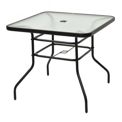 Picture of 32 Inch Patio Tempered Glass Steel Frame Square Table